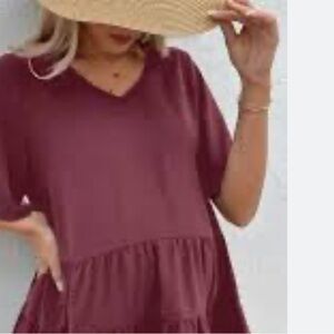 SHEIN Burgundy V-Neck Ruffled Top Size 3XL